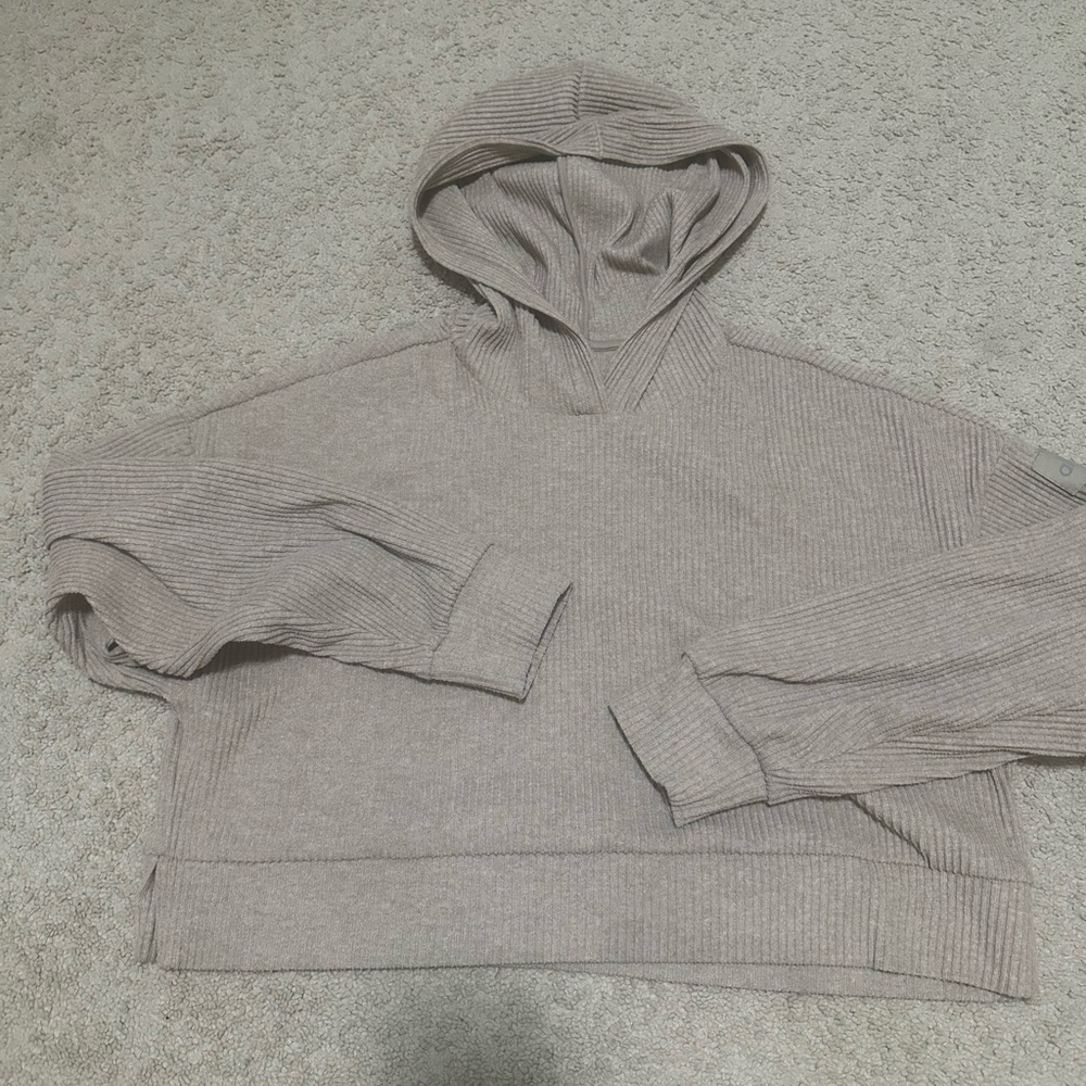 Alo Yoga Muse Ribbed Hoodie in Beige M